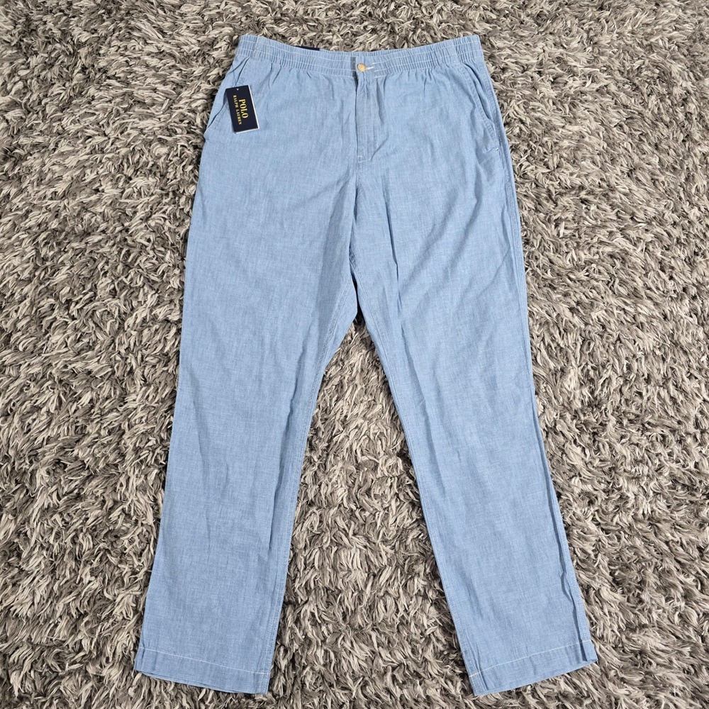 Polo Ralph Lauren Mens XL Classic Fit Chambray Blue Cotton Elastic Waist Pants